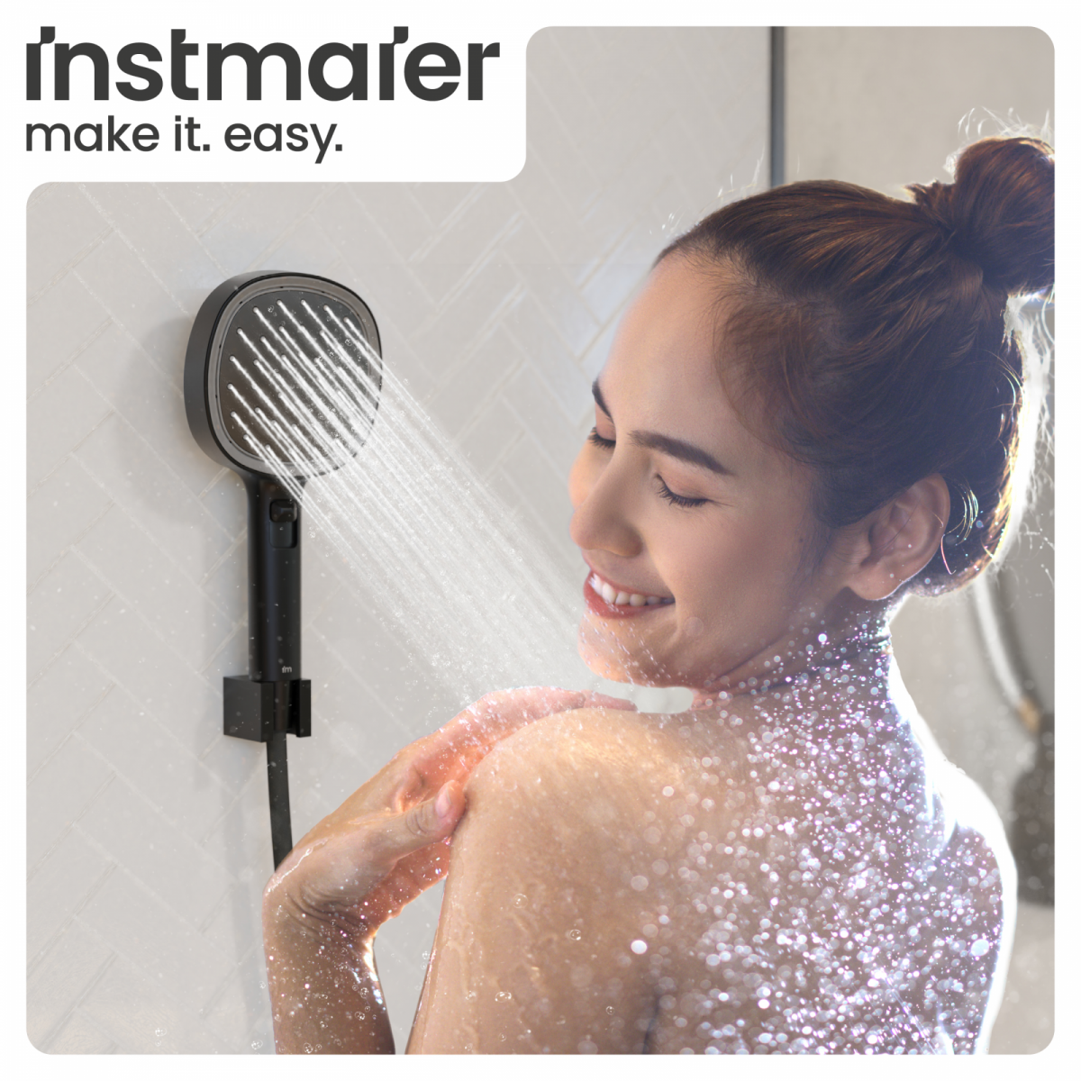 Duschbrause Set Cleo, in Schwarz matt mit Schlauch und 3 Strahlarten