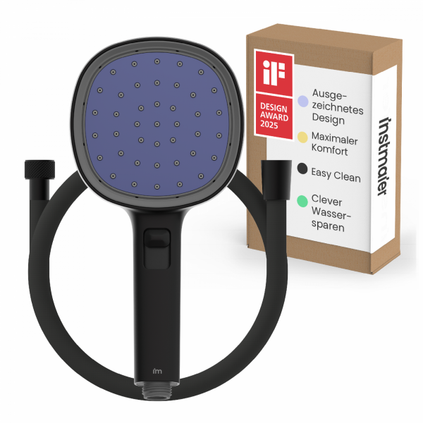 Duschbrause Set Cleo, in Schwarz matt/Indigo mit Schlauch und 3 Strahlarten