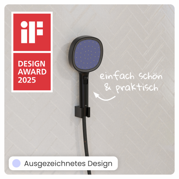 Duschbrause Set Cleo, in Schwarz matt/Indigo mit Schlauch und 3 Strahlarten