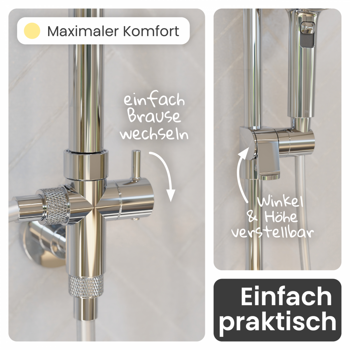 Regendusche Cleo, in Chrom/Weiß mit Drehumsteller