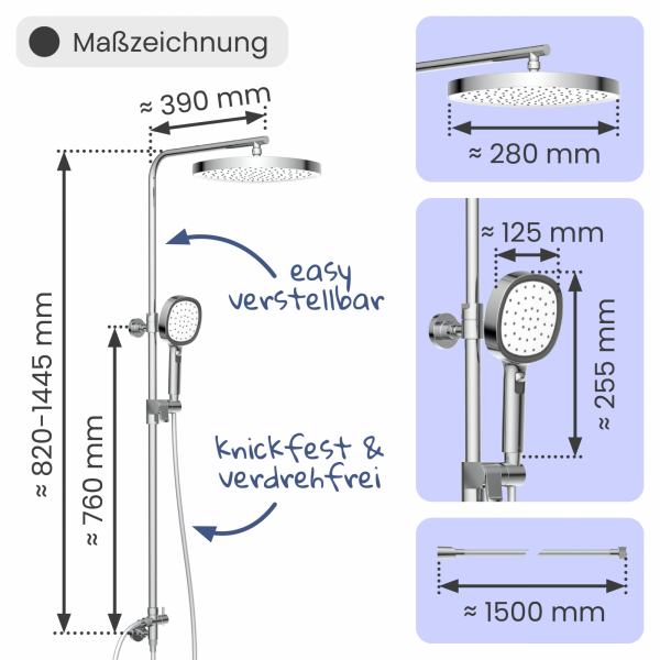 Regendusche Cleo, in Chrom/Weiß mit Drehumsteller