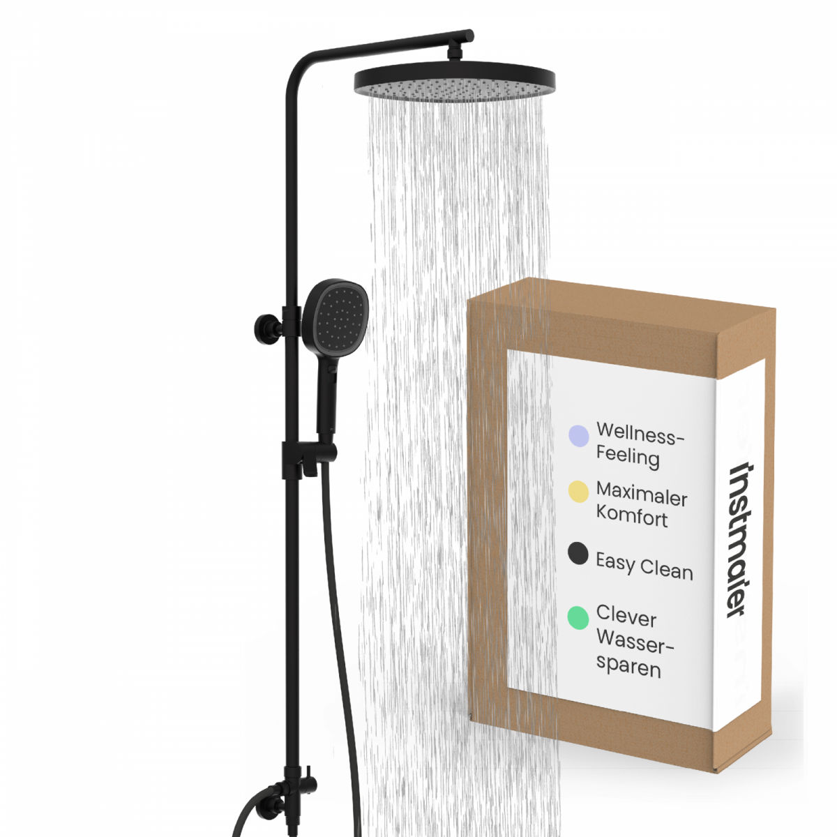 Regendusche Cleo, in Schwarz matt mit Drehumsteller