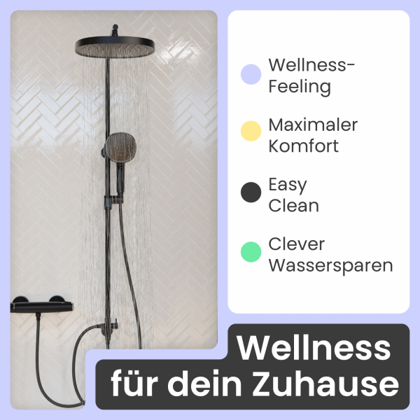 Regendusche Cleo, in Schwarz matt mit Drehumsteller