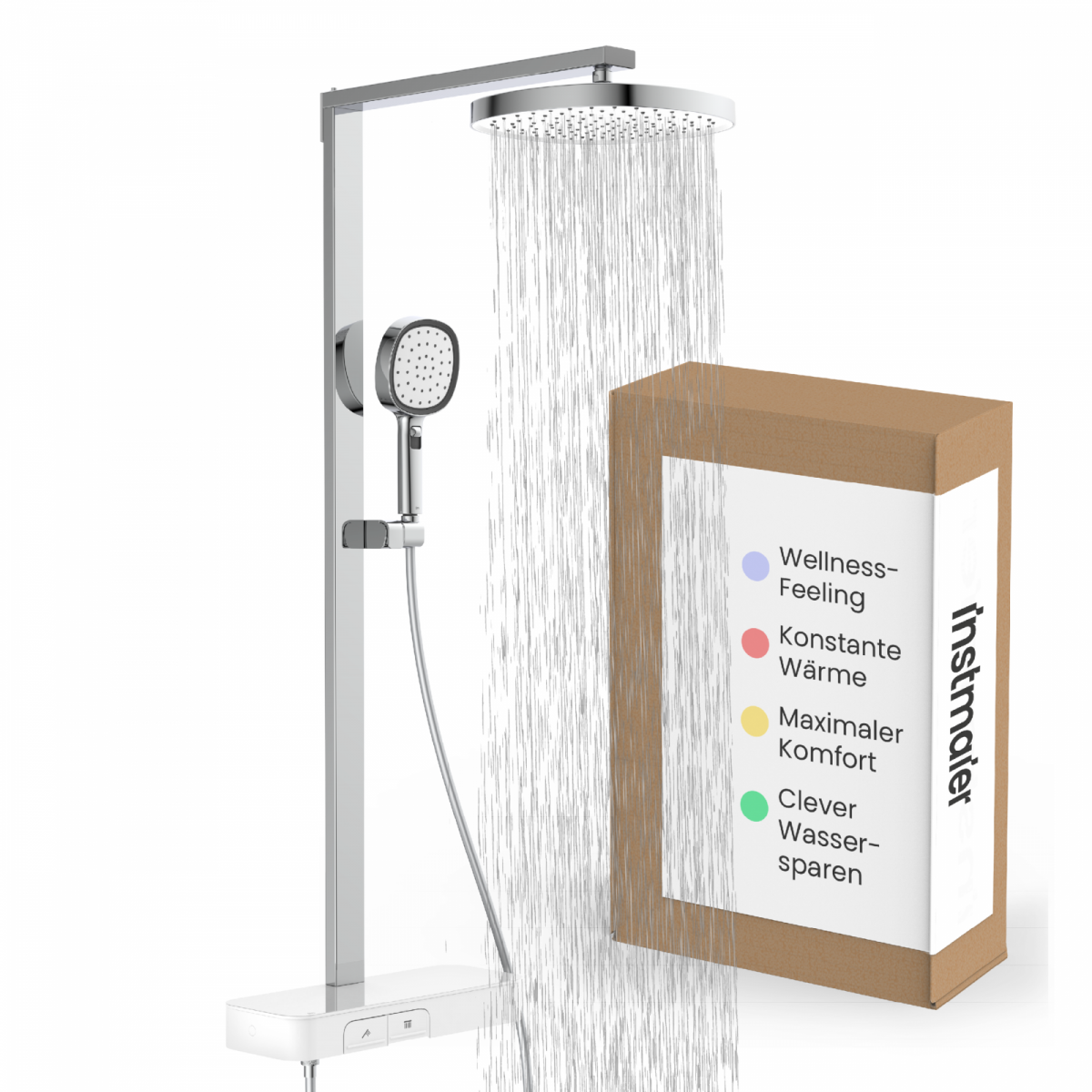 Regendusche Cleo, in Chrom/Weiß mit Thermostat und Ablage