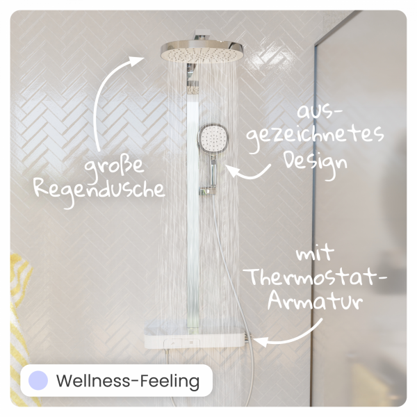 Regendusche Cleo, in Chrom/Weiß mit Thermostat und Ablage