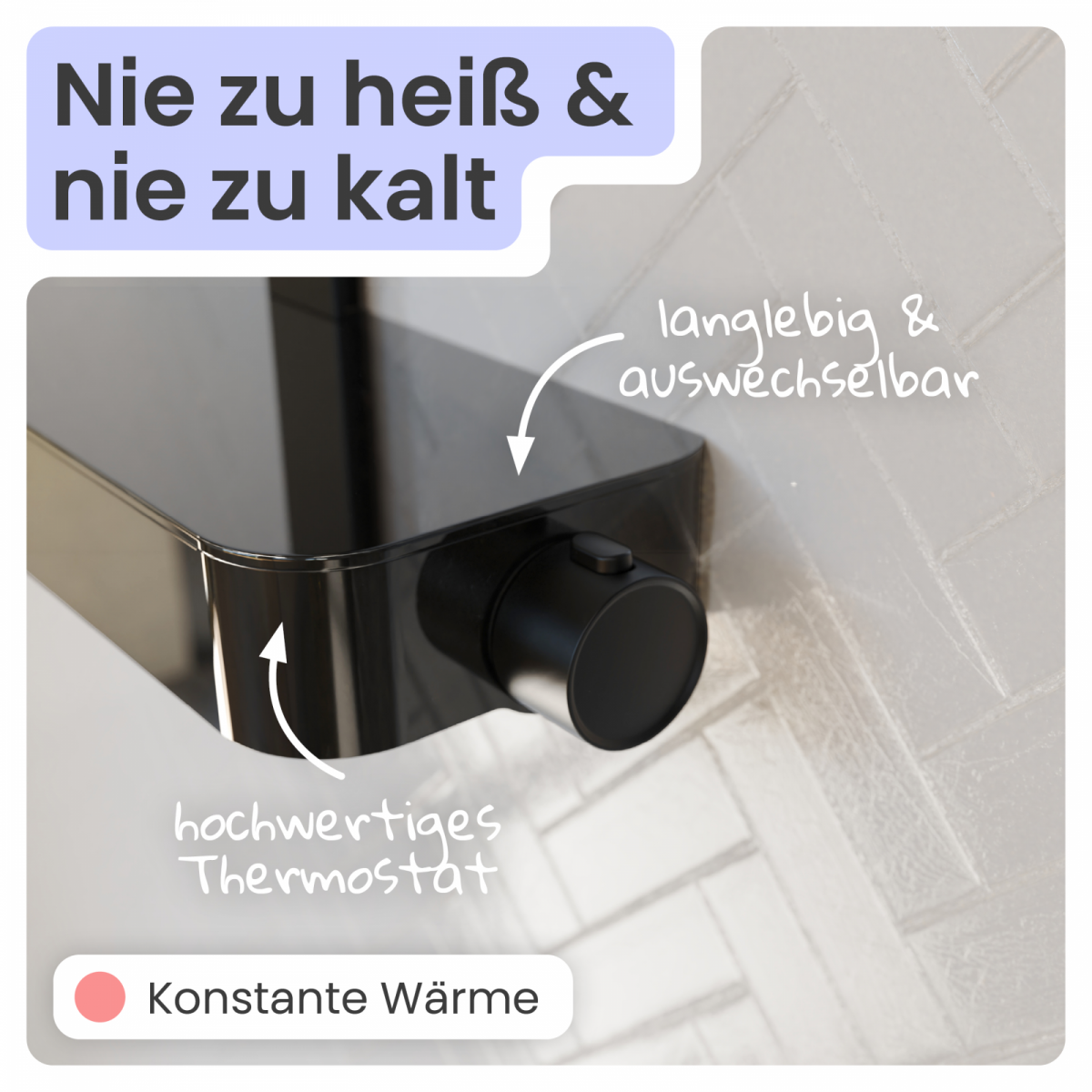 Regendusche Cleo, in Schwarz matt mit Thermostat und Ablage