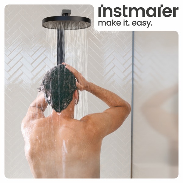 Regendusche Cleo, in Schwarz matt mit Thermostat und Ablage