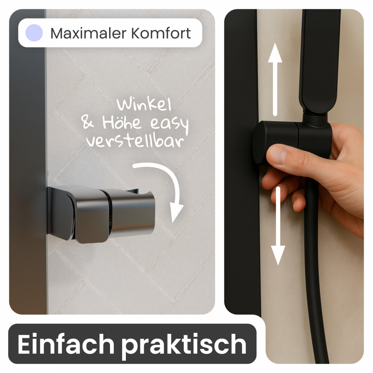 Duschstange Cleo, in Schwarz matt mit verstellbarer Brausehalterung