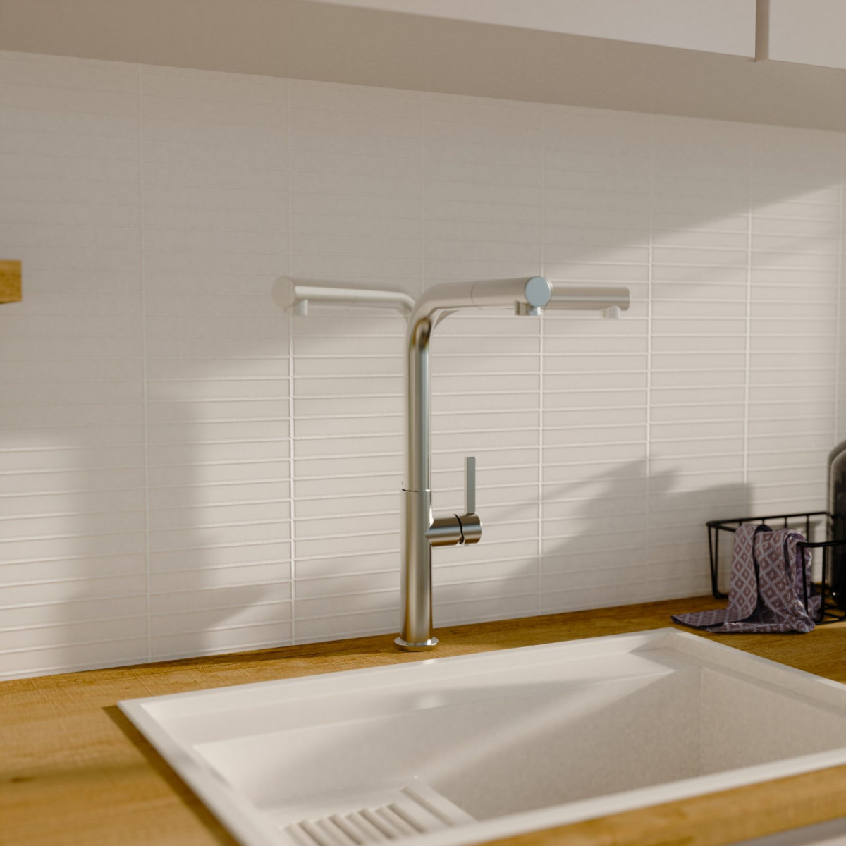 Küchenarmatur Cassia, in Edelstahloptik mit herausziehbarer Geschirrbrause, Hochdruck