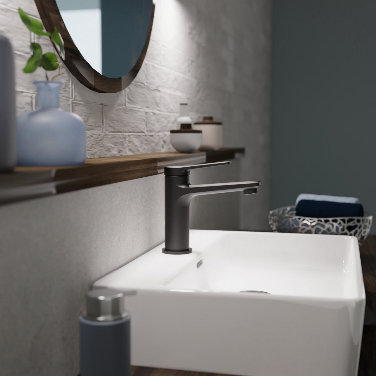 WT 12 in Schwarz, Waschtischarmatur mit schlankem Design