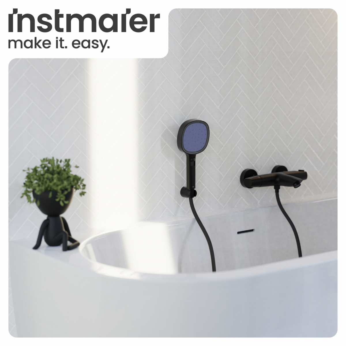 Duschbrause Set Cleo, in Schwarz matt/Indigo mit Schlauch und 3 Strahlarten