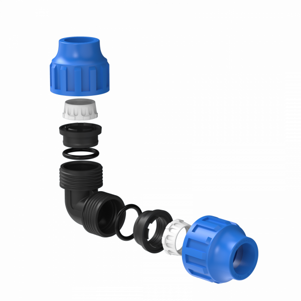 Fitting Winkel, 25 mm, Klemmfitting für HDPE