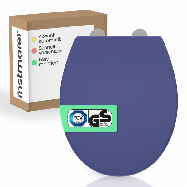 WC-Sitz Helma TÜV geprüft, in Indigo mit Absenkautomatik und Schnellverschluss, O-Form