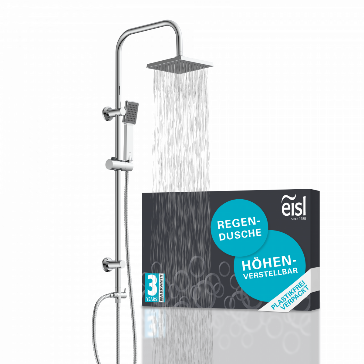 Überkopf-Brauseset EASY ENERGY, Regendusche, großer Duschkopf, Chrom