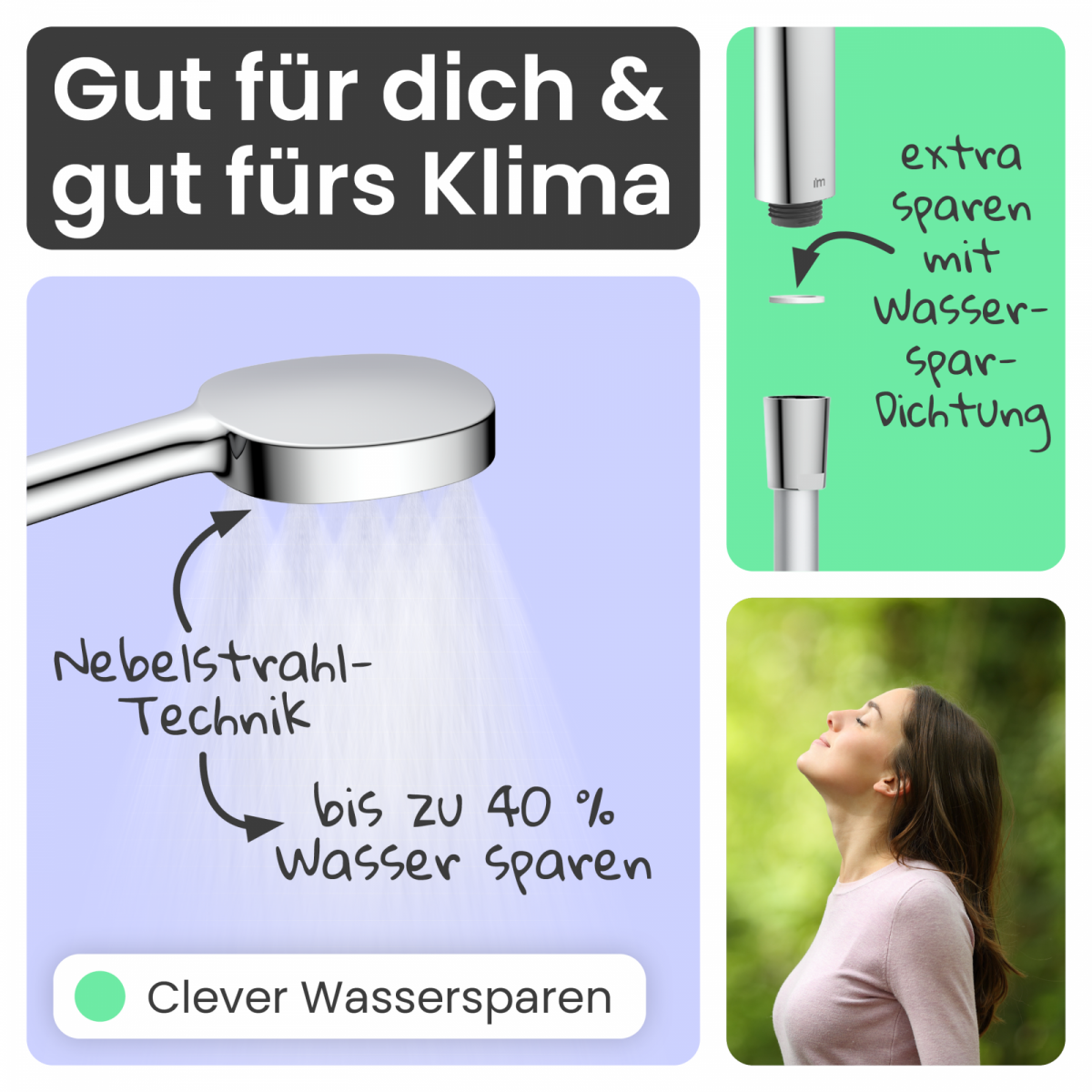 Duschbrause Set Cleo, in Chrom/Salbei mit Schlauch und 3 Strahlarten