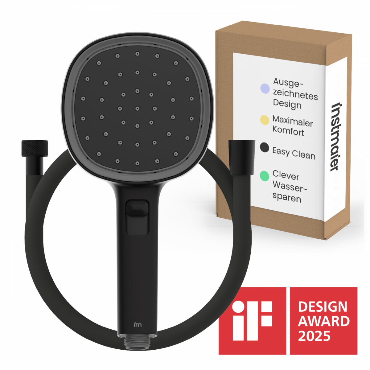 Duschbrause Set Cleo, in Schwarz matt mit Schlauch und 3 Strahlarten