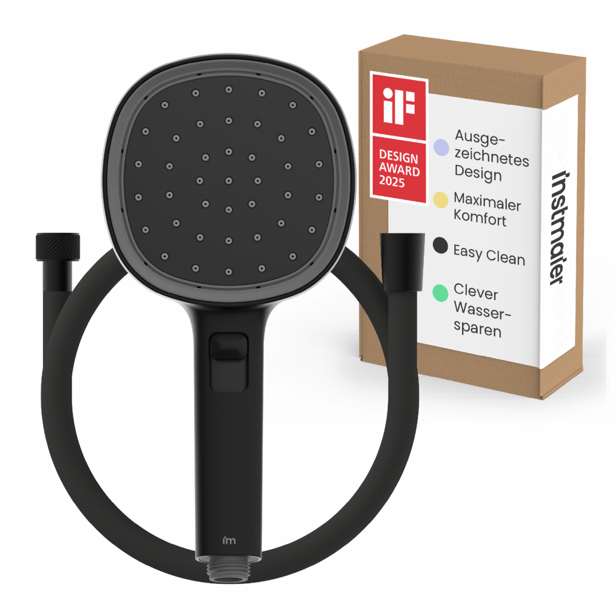 Duschbrause Set Cleo, in Schwarz matt mit Schlauch und 3 Strahlarten