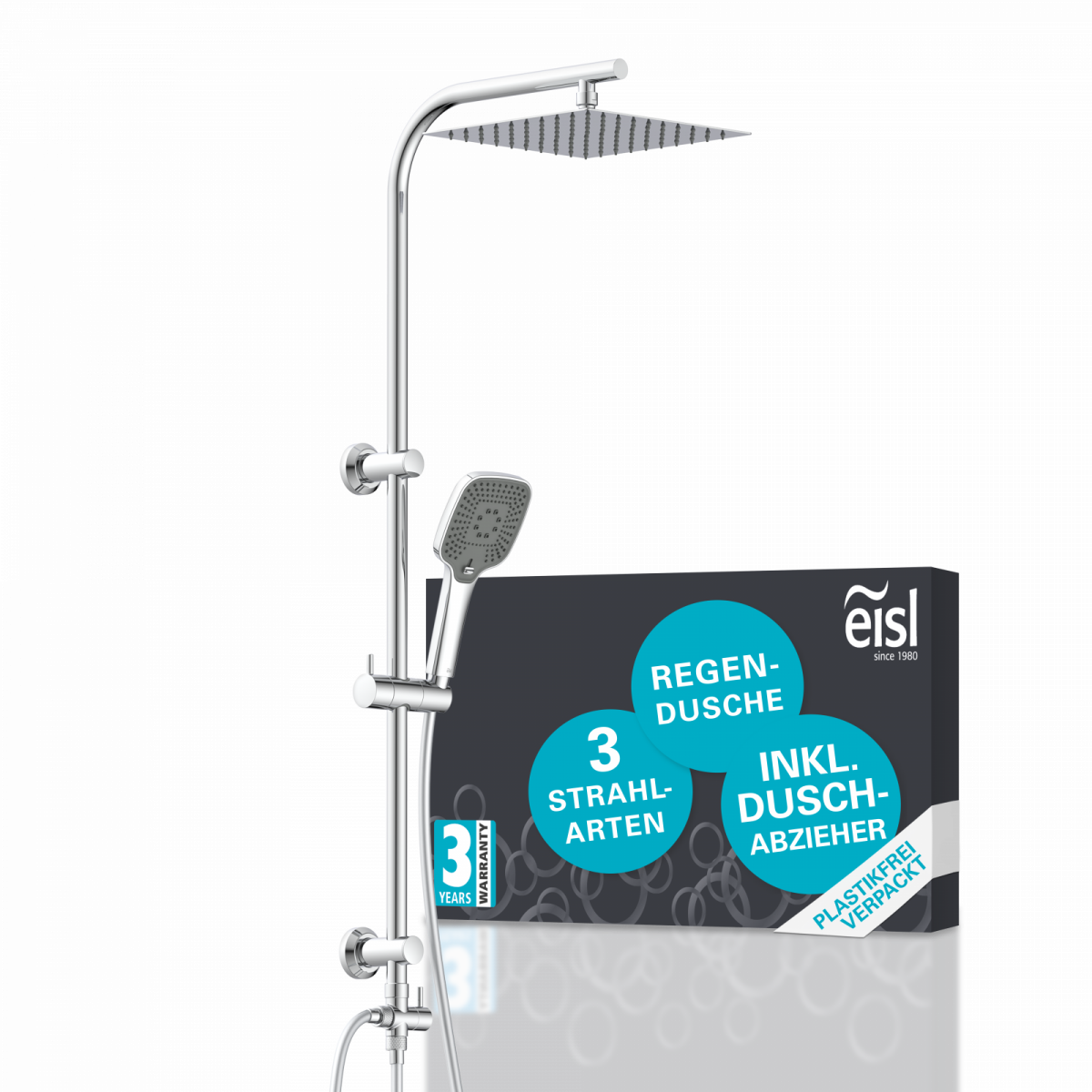 Überkopf-Brauseset EASY DELUXE, Regendusche, großer Duschkopf, Chrom