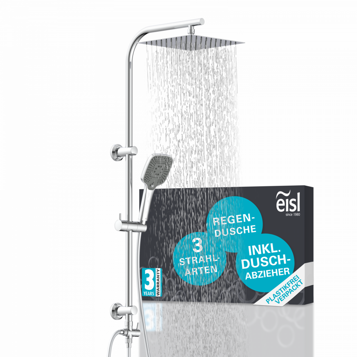 Überkopf-Brauseset EASY DELUXE, Regendusche, großer Duschkopf, Chrom