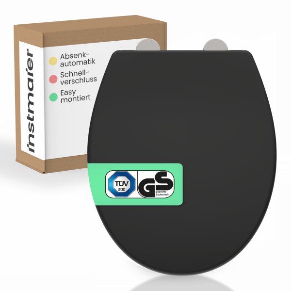 WC-Sitz Helma TÜV geprüft, in Schwarz mit Absenkautomatik und Schnellverschluss, O-Form