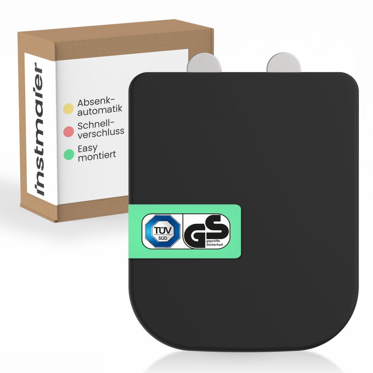 WC-Sitz Helma TÜV geprüft, in Schwarz mit Absenkautomatik und Schnellverschluss, E-Form