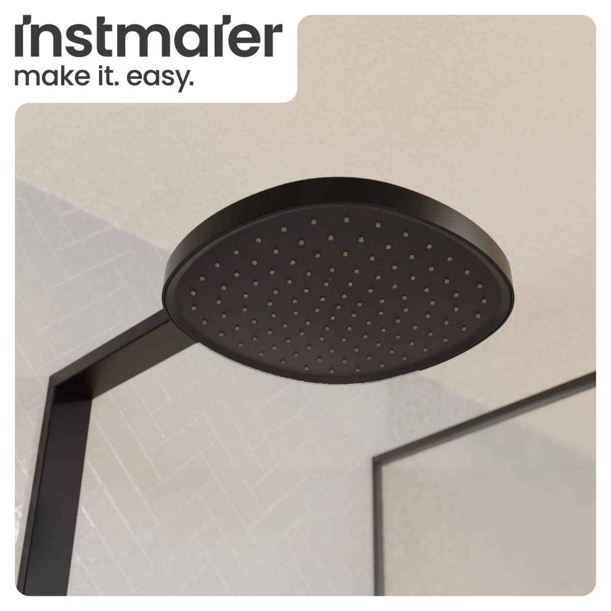 Regendusche Cleo, in Schwarz matt mit Thermostat und Ablage