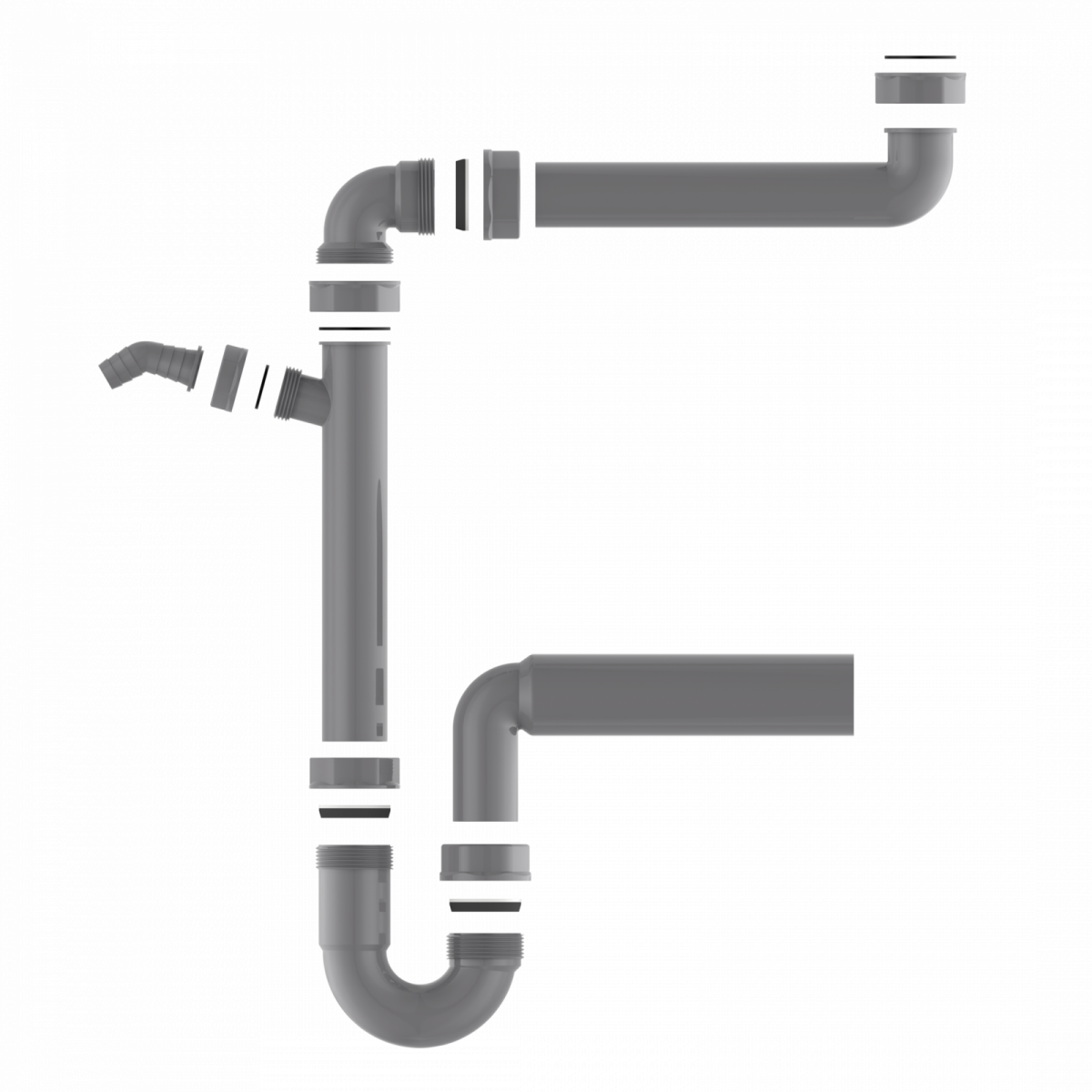 ECO-SAVE KS Raumspar-Spültisch-Röhrensiphon 50mm, Grau