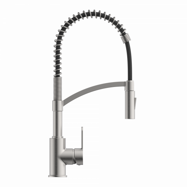 WK 3 in Edelstahloptik, Küchenarmatur mit innovativem Spiralfeder-Design
