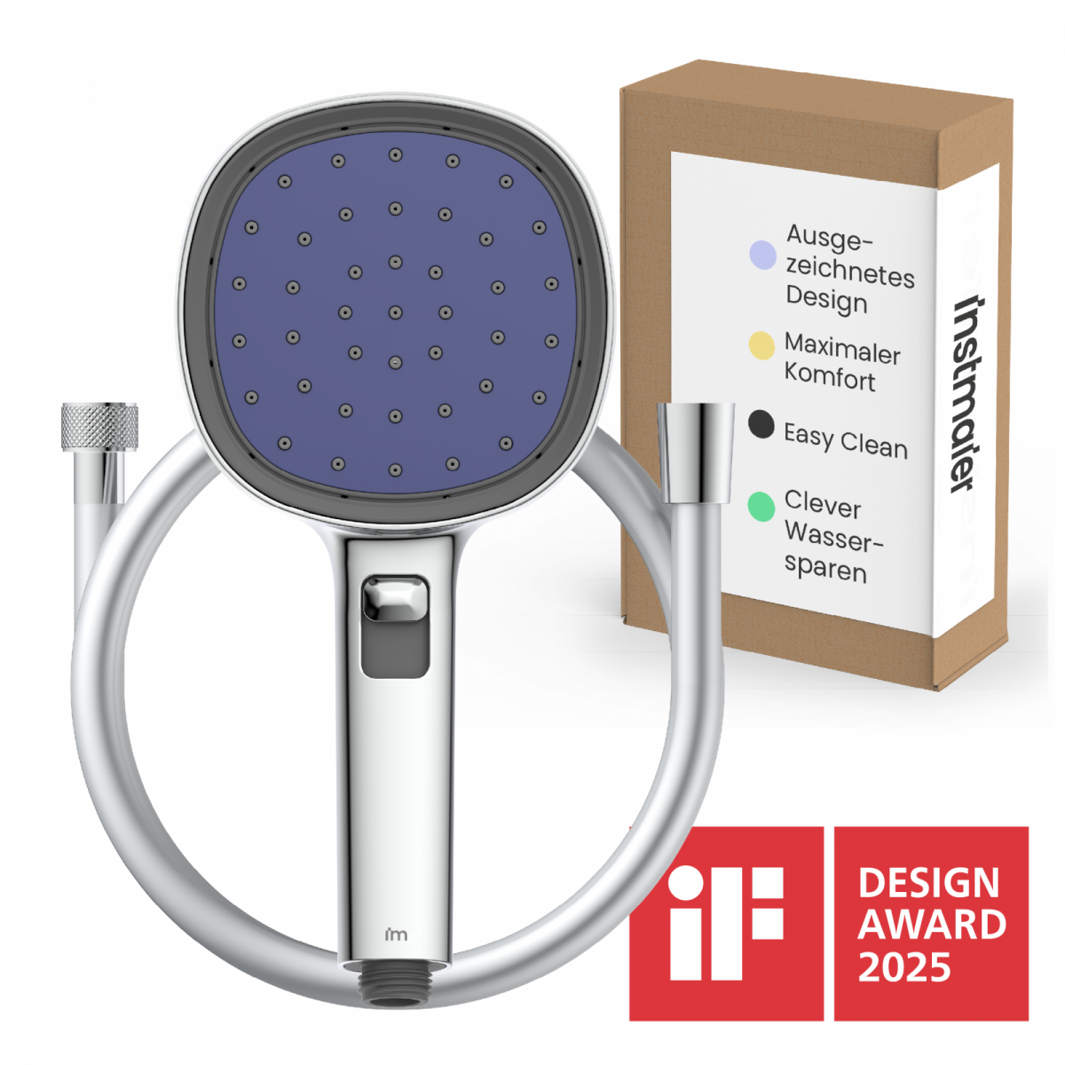 Duschbrause Set Cleo, in Chrom/Indigo mit Schlauch und 3 Strahlarten