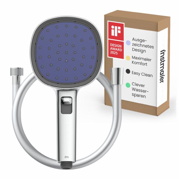 Duschbrause Set Cleo, in Chrom/Indigo mit Schlauch und 3 Strahlarten