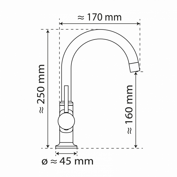 WT 14 in Chrom, Waschtischarmatur mit Rundbogenauslauf
