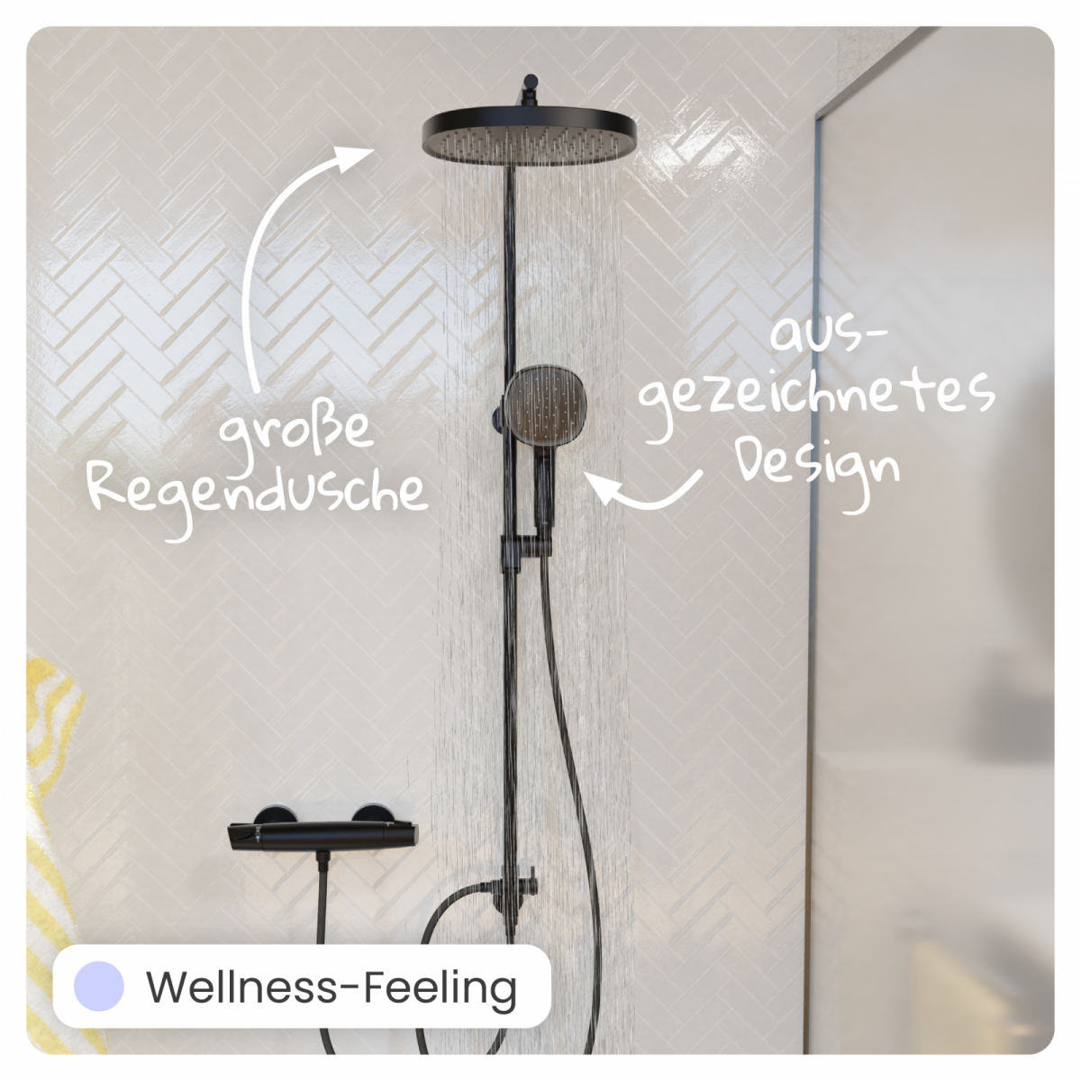 Regendusche Cleo, in Schwarz matt mit Drehumsteller