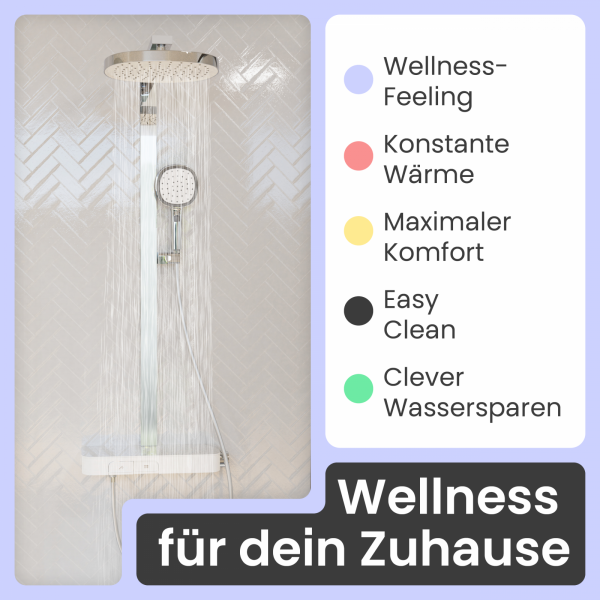 Regendusche Cleo, in Chrom/Weiß mit Thermostat und Ablage