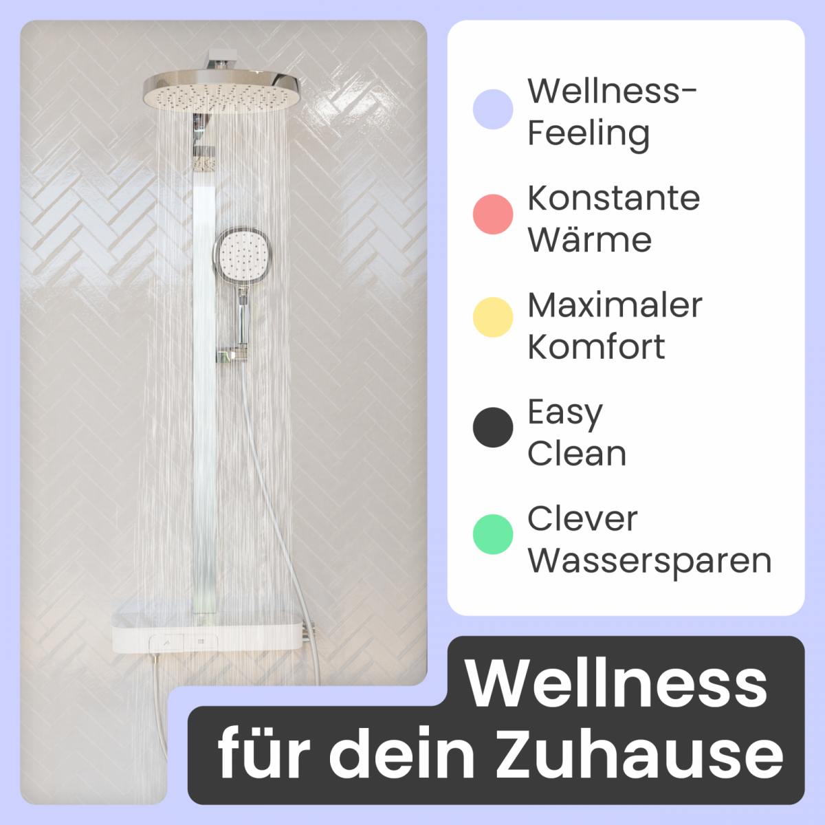 Regendusche Cleo, in Chrom/Weiß mit Thermostat und Ablage