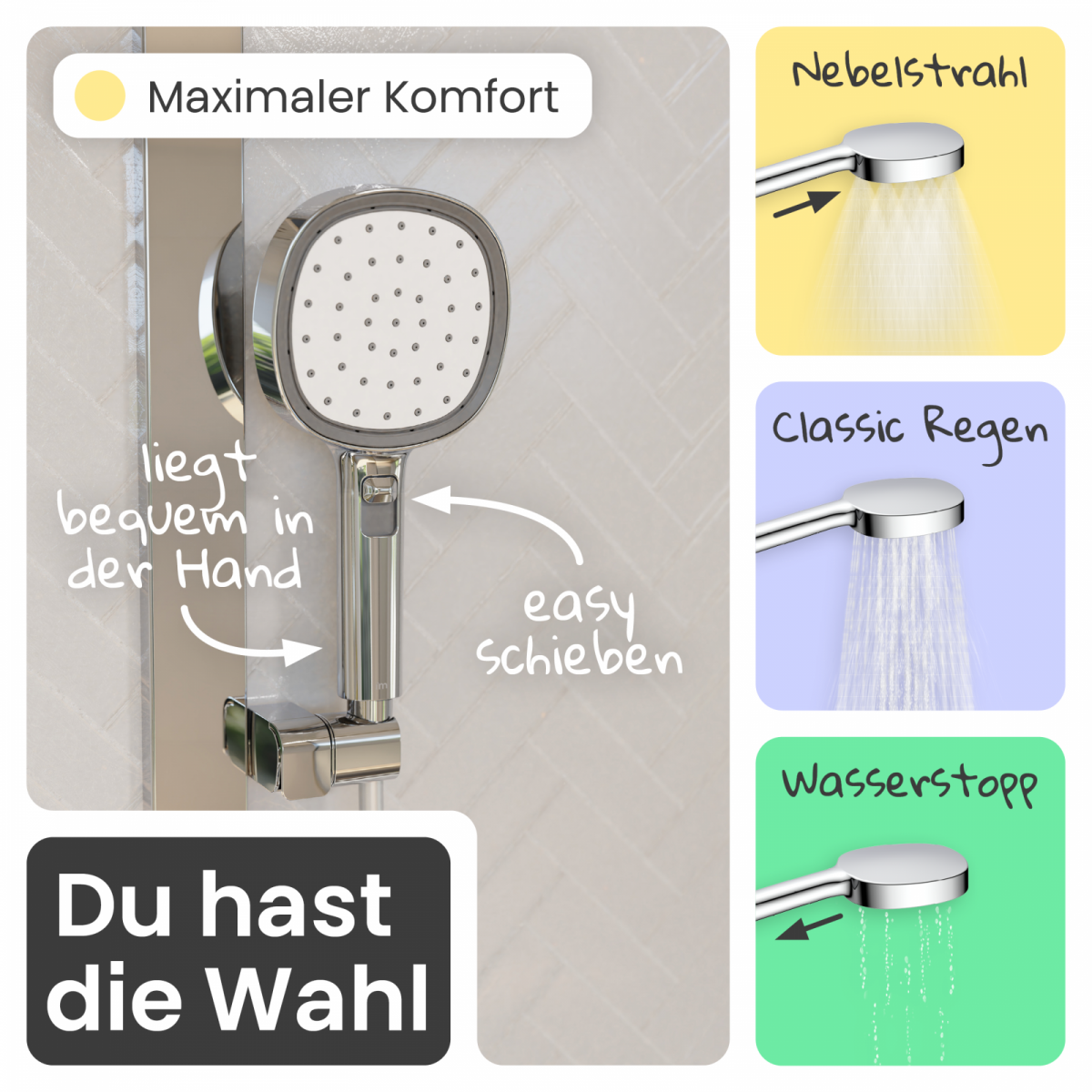 Regendusche Cleo, in Chrom/Weiß mit Thermostat und Ablage