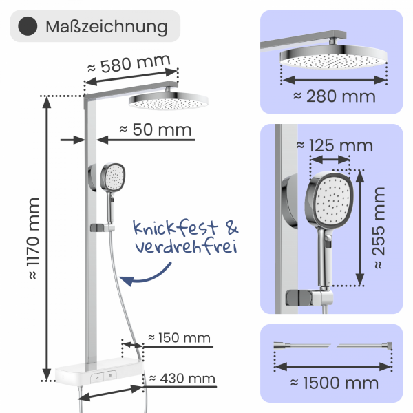Regendusche Cleo, in Chrom/Weiß mit Thermostat und Ablage