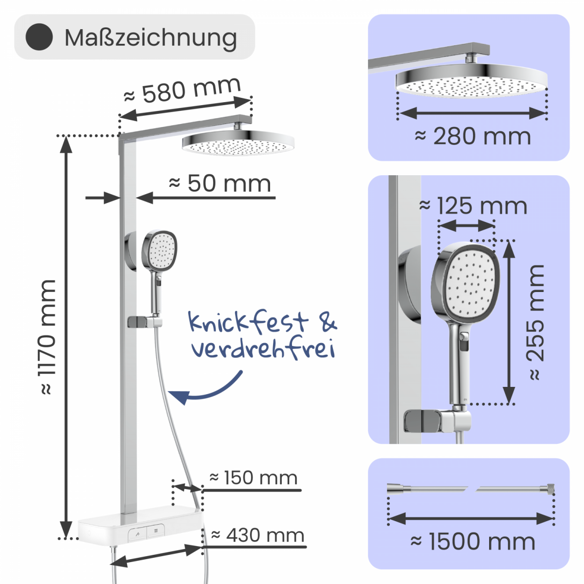 Regendusche Cleo, in Chrom/Weiß mit Thermostat und Ablage