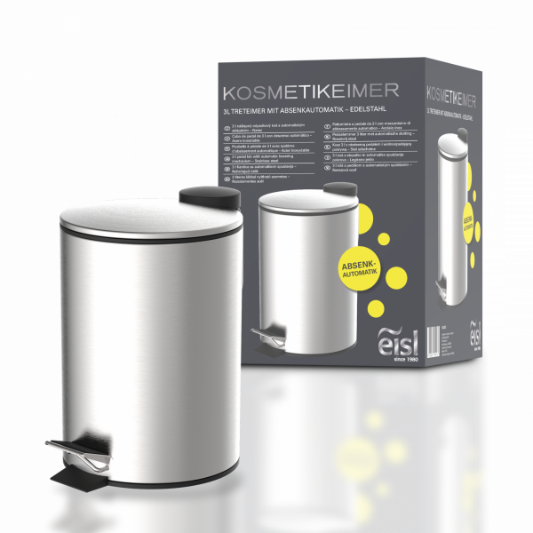 Kosmetik-Treteimer, Mülleimer 3 l, Edelstahl mit Absenkautomatik
