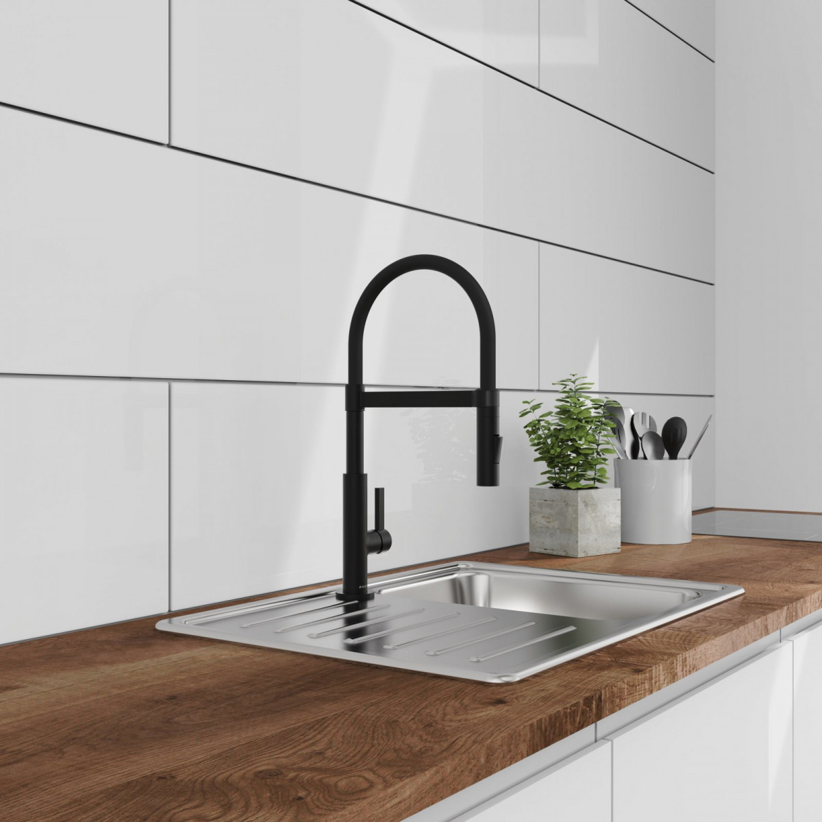 MIAMI Spültischarmatur, Schwarz matt, mit Soft-Touch Schlauch