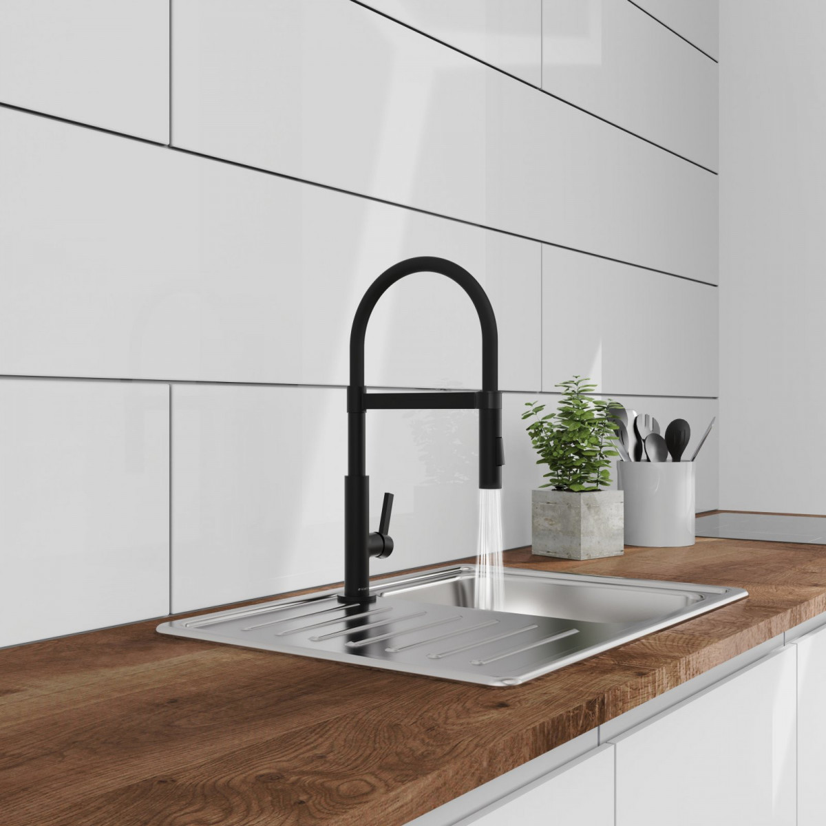 MIAMI Spültischarmatur, Schwarz matt, mit Soft-Touch Schlauch