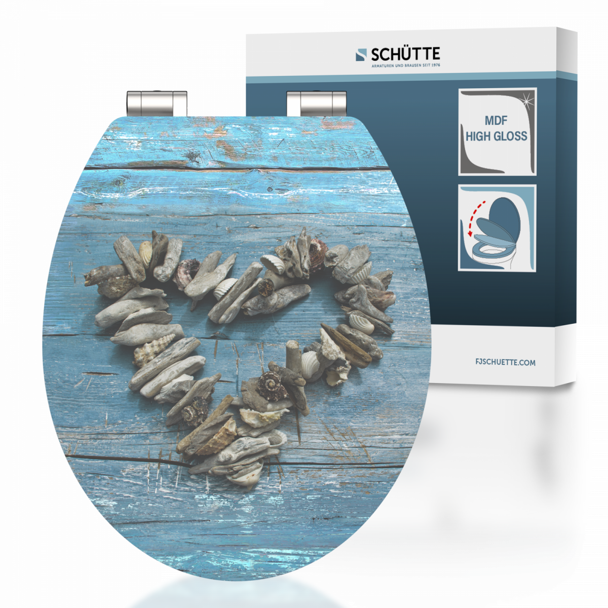 MDF High Gloss WC-Sitz mit Herz Motiv, SHELL HEART, mit Absenkautomatik