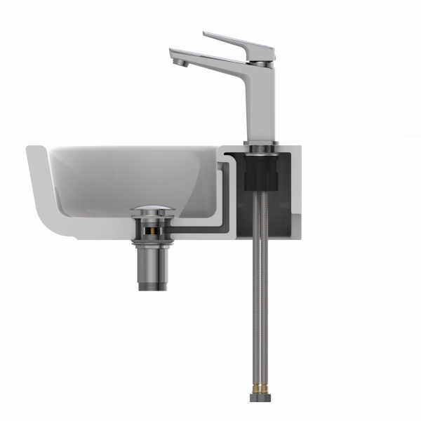 Bundle mit Badarmatur B2, Chrom/ Weiß, Ablaufgarnitur in Weiß und Flaschensiphon in Chrom