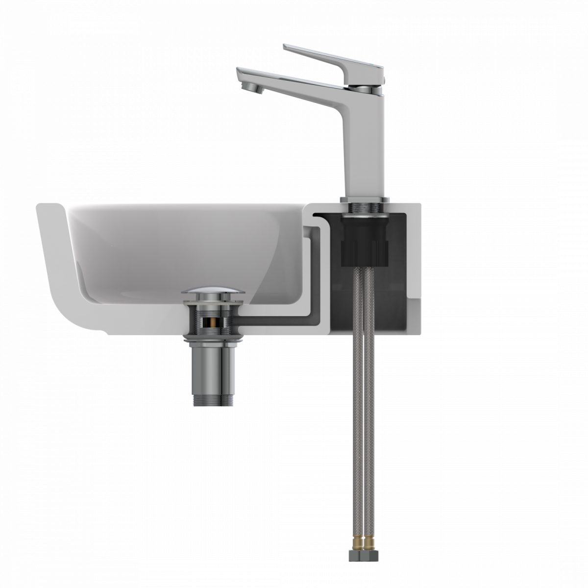 Bundle mit Badarmatur B2, Chrom/ Weiß, Ablaufgarnitur in Weiß und Flaschensiphon in Chrom