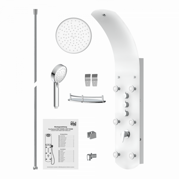 Duschpaneel KARIBIK, Wellnessdusche inkl. 6 Massagedüsen, Duscharmatur, Sicherheitsglas, Weiß