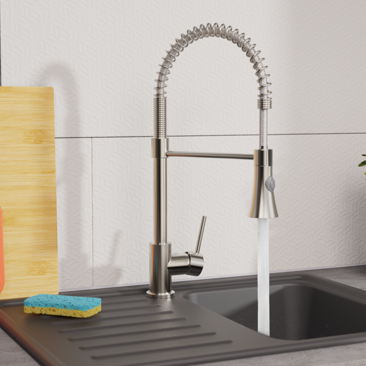 Spiralfeder Spültischarmatur LEON, mit herausziehbarer Geschirrbrause, Nickel
