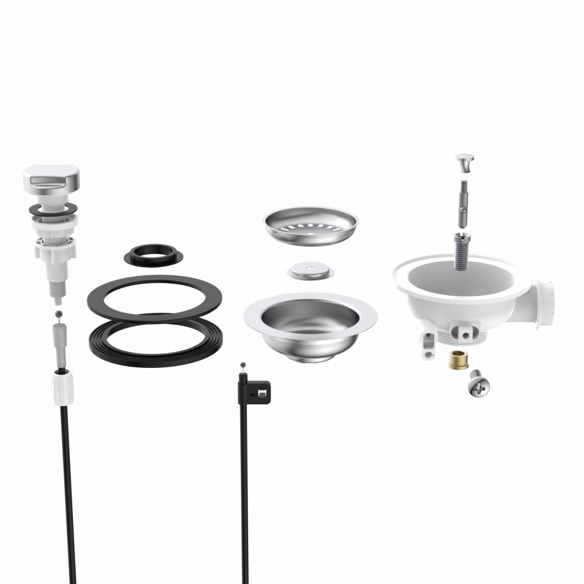 KS Korbventil mit Bowdenzug,1 1/2" AG, Edelstahl Ventilkelch und Sieb Ø114 mm, mit Überlaufanschluss"