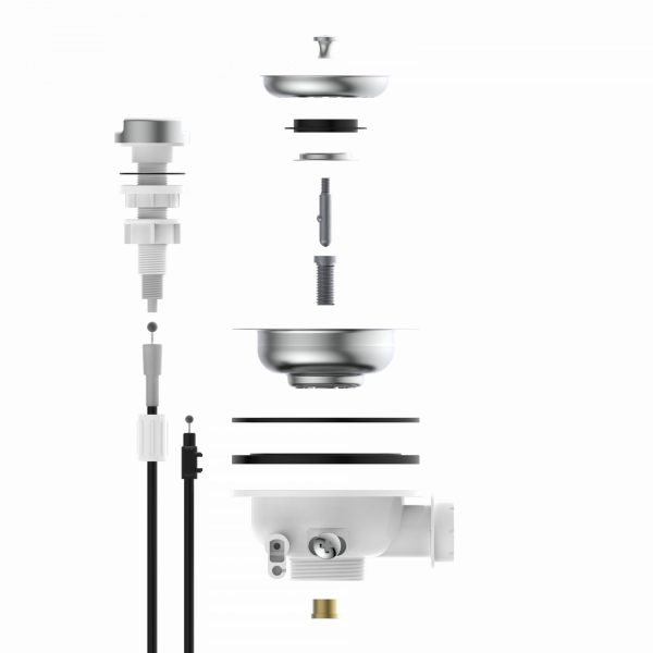 KS Korbventil mit Bowdenzug,1 1/2" AG, Edelstahl Ventilkelch und Sieb Ø114 mm, mit Überlaufanschluss"