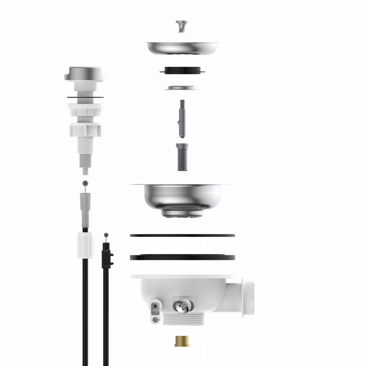 KS Korbventil mit Bowdenzug,1 1/2" AG, Edelstahl Ventilkelch und Sieb Ø114 mm, mit Überlaufanschluss"