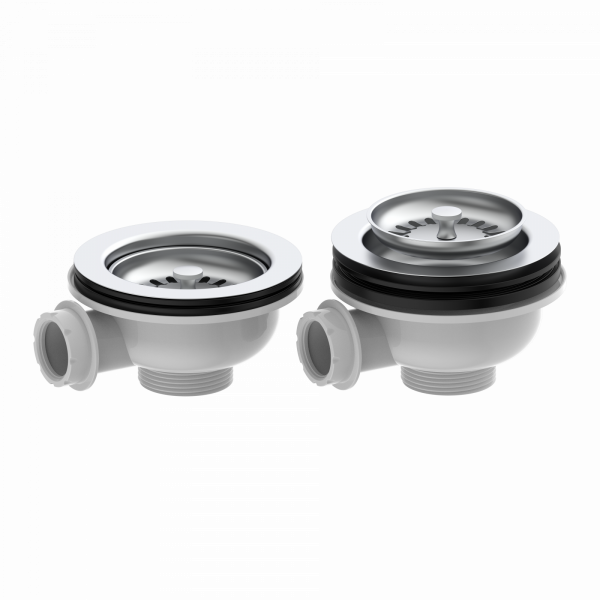 KS Korbventil mit Bowdenzug,1 1/2" AG, Edelstahl Ventilkelch und Sieb Ø114 mm, mit Überlaufanschluss"