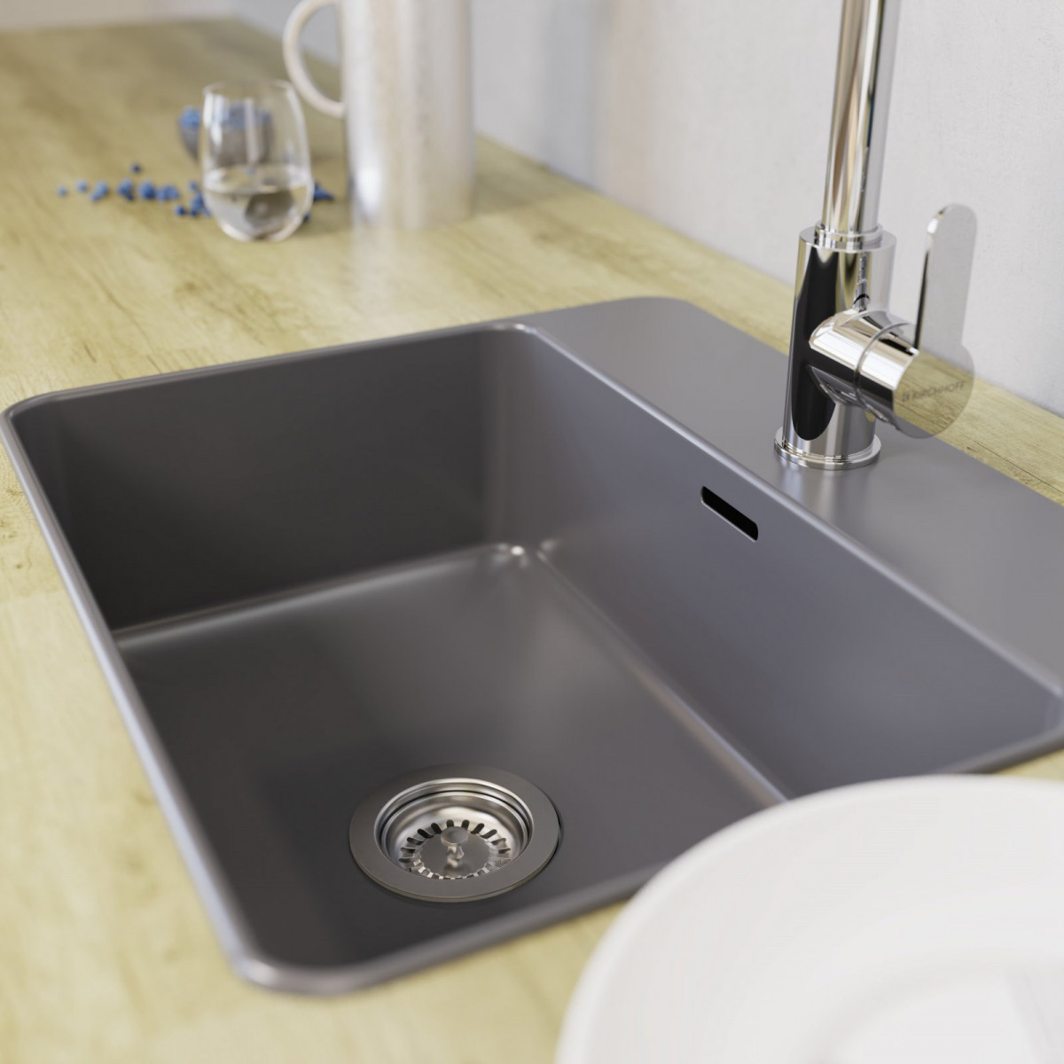 KS Korbventil mit Bowdenzug,1 1/2" AG, Edelstahl Ventilkelch und Sieb Ø114 mm, mit Überlaufanschluss"